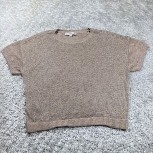 LOFT Sweater Women's Large Short Sleeve Knit Top Gold Shimmer Capsule Old Money